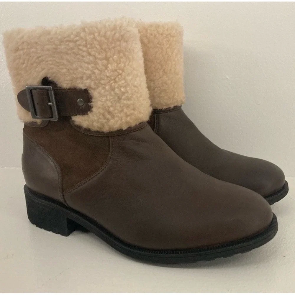 UGG‎ Dark Chocolate Brown Elings Boots Sz 8.5 Cabincore Shearling Woodsy Winter